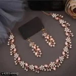 Rose Gold Plated Necklace set with Peach Kundan