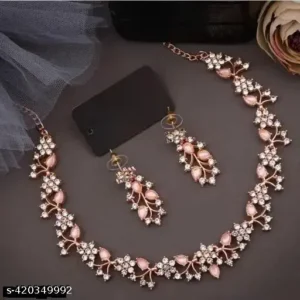 Rose Gold Plated Necklace set with Peach color Kundan