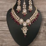 Kundan Necklace Set with Maroon Beads