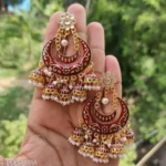 Maroon Meenakari Chandbali Jhumka