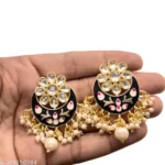 Black Moon Shape Meenakari Stud Earrings