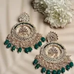 White & Green Moti Chandbali Jhumkas