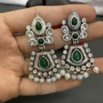 Green Stone Earrings Silver Plated Jhumka