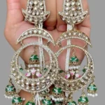 White & Green Kundan Jhumka