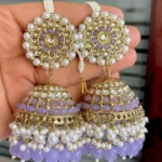 Violet Pearl Gold Plated Jhumka Drop Earrings