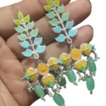 Multicolor Silver Plating Leaf Earrings