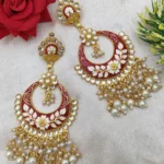 Maroon Meenakari Chandbali Earrings