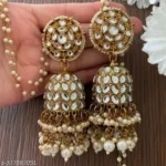 Gold Plated White Kundan Jhumka