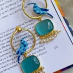 Blue Bird Hoop Earrring with Stone