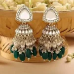 White and Green Kundan Jhumka