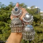 Oxidised Mirror Jhumka